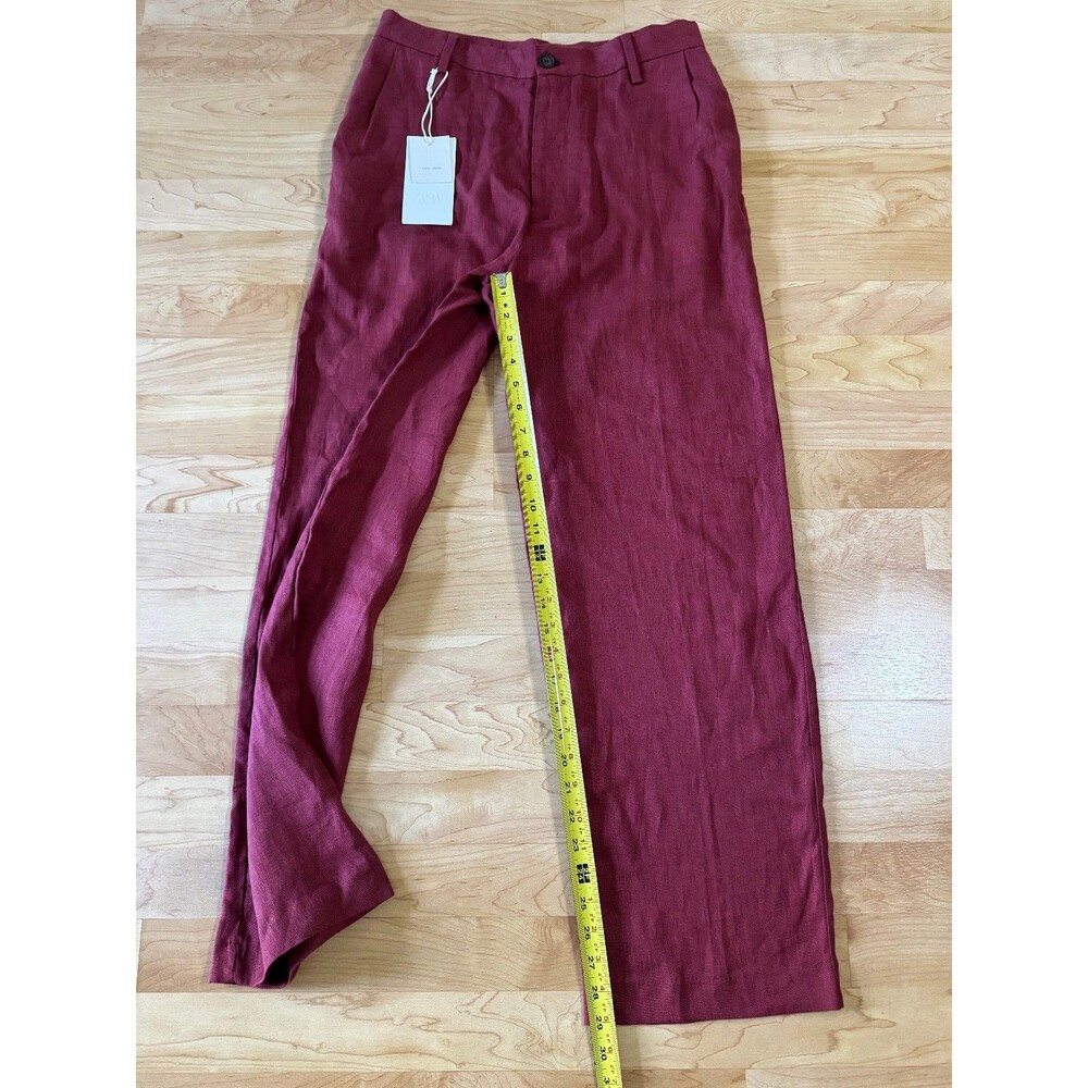 NEW Zara 100% Linen Trousers in Red Size 29 x 29" Casual Preppy Summer - Picture 6 of 8